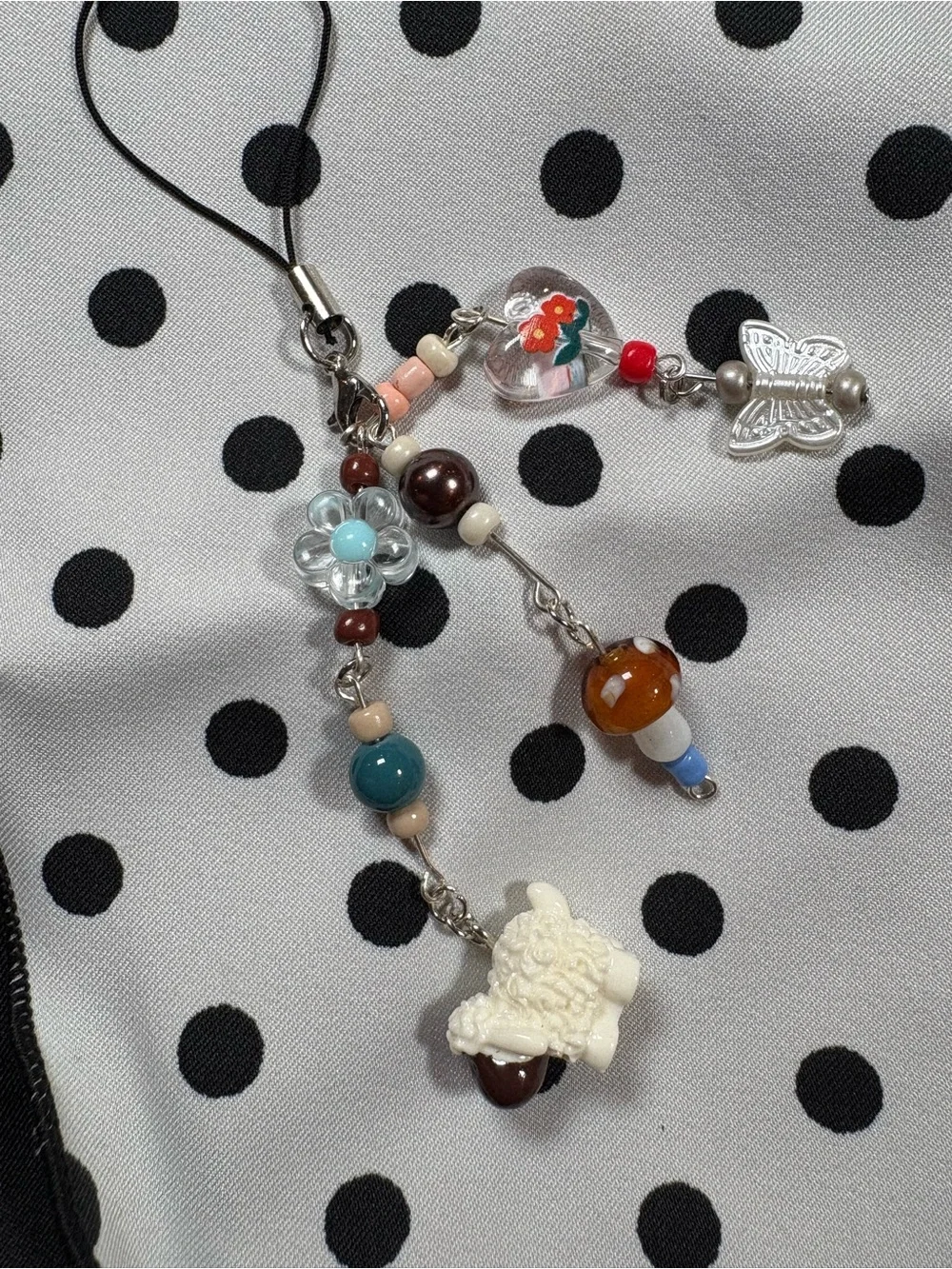 Handmade Multicolor Beaded Phone Charm with Sheep and Flower Accents